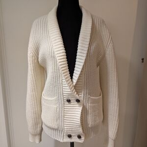 Vintage 1980s Sears Acrylic White Knit Cardigan Grandpa Sweater Large